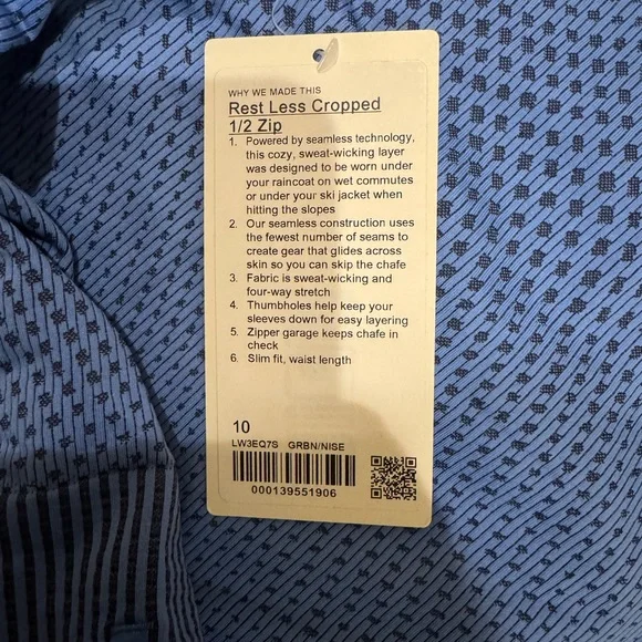 Lululemon 
REST LESS CROPPED HALF-ZIP
Grid Warp Blue Nile/Night Sea
Size 10 - Picture 6 of 6